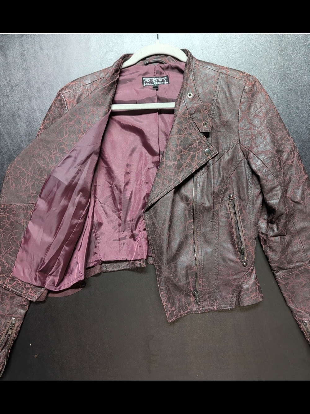 Leather Burgundy Moto Jacket Medium